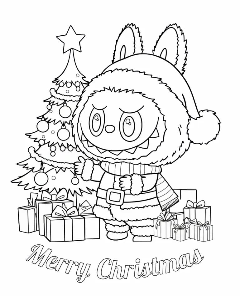 Coloriage Labubu de Noël amical