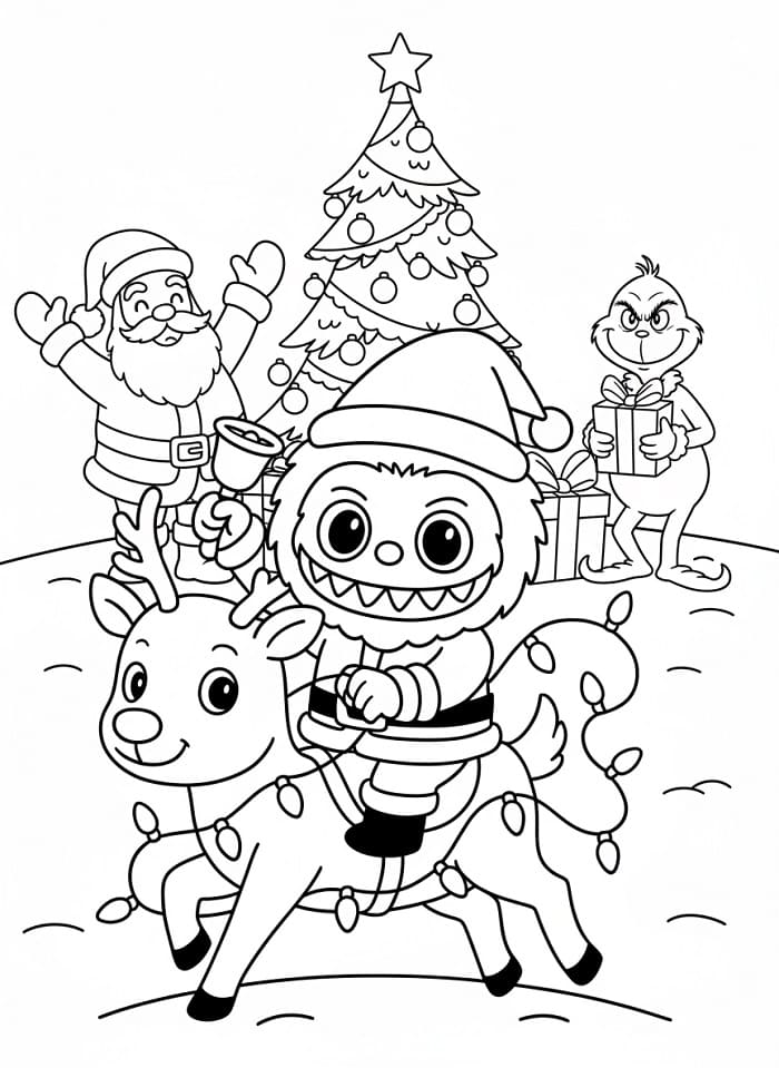 Coloriage Labubu est mignon à Noël