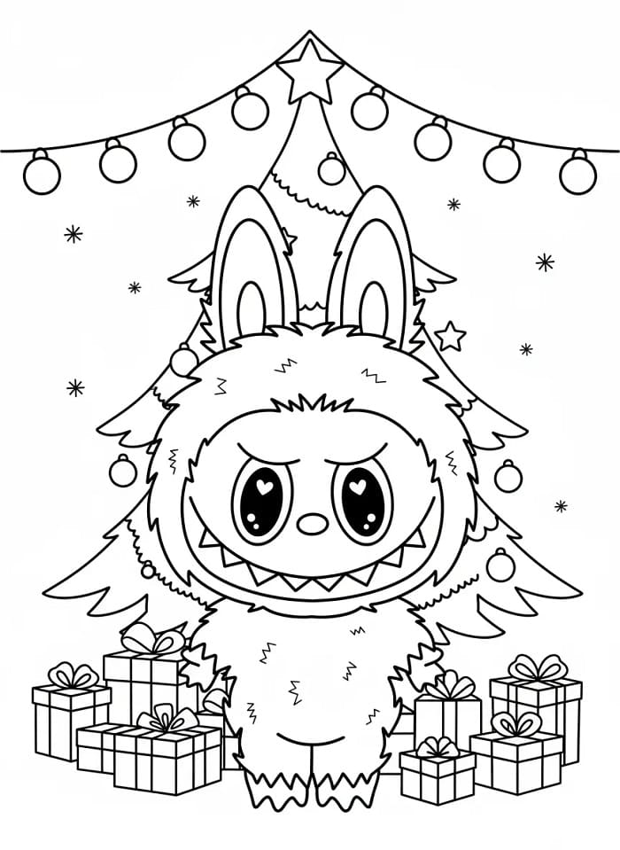 Coloriage Labubu et l'arbre de Noël