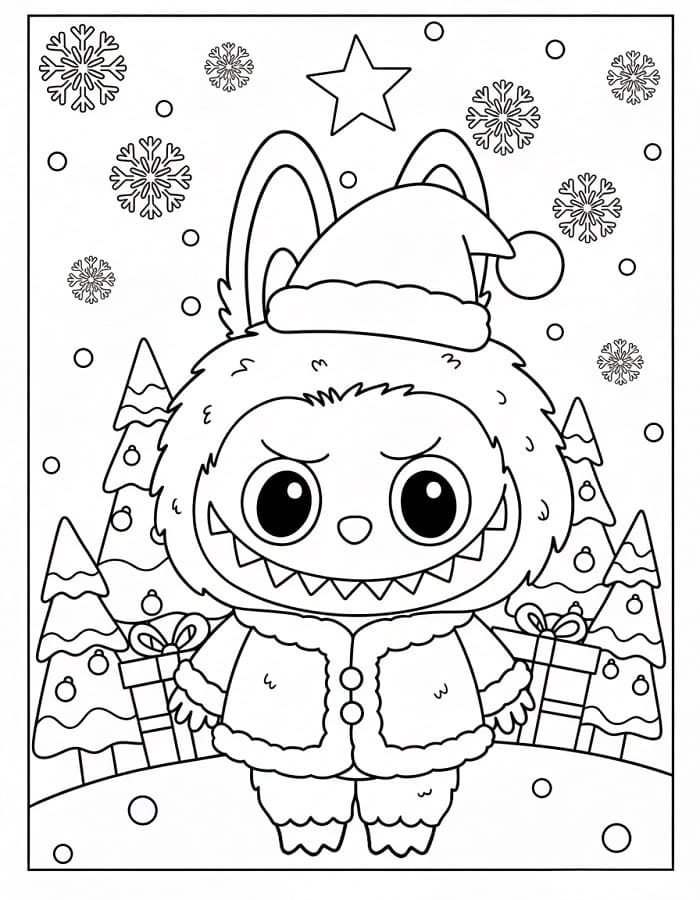 Coloriage Labubu Noël Gratuit Pour les Enfants