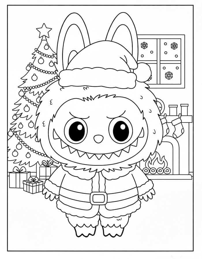 Coloriage Labubu Noël Imprimable Gratuit Pour les Enfants