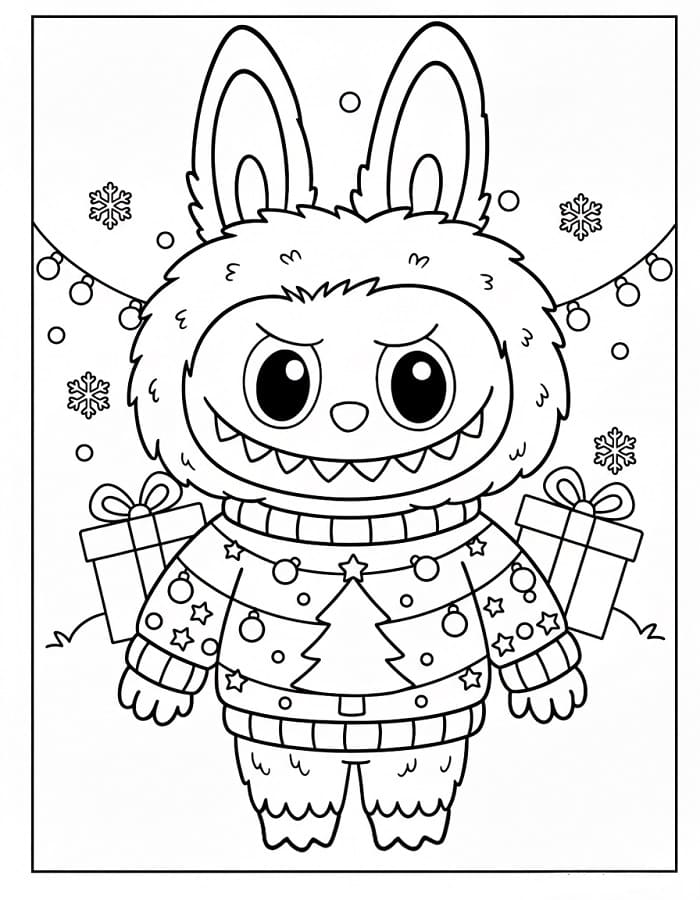 Coloriage Labubu Noël Imprimable Pour les Enfants
