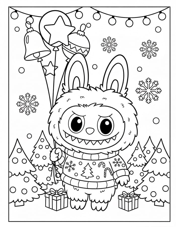 Coloriage Labubu Noël Pour Enfants