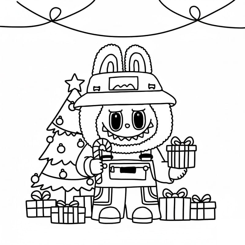 Coloriage Labubu Noël Pour les Enfants de 3 Ans