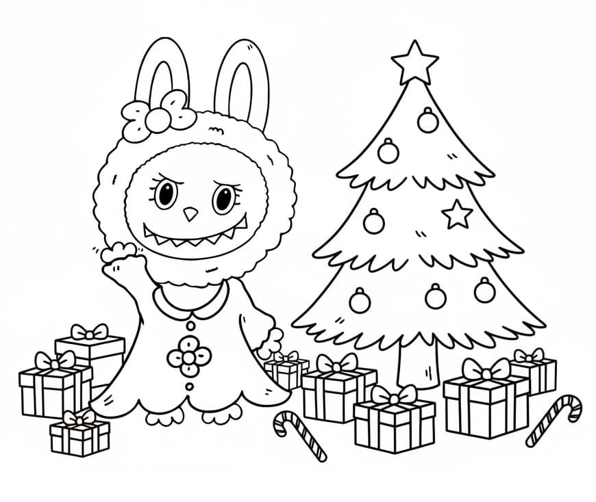 Coloriage Labubu Noël Pour les Enfants de 4 Ans