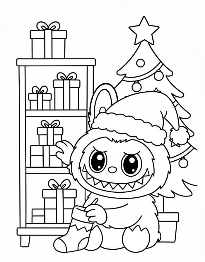 Coloriage Labubu Noël Pour les Enfants