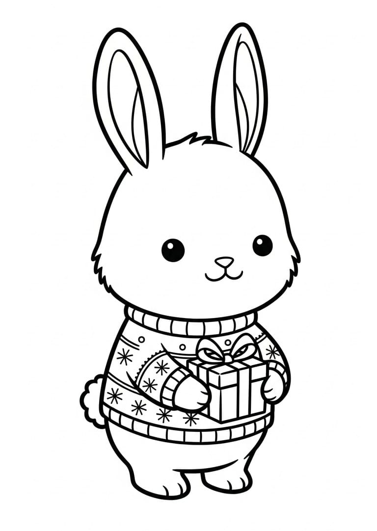 Coloriage Lapin de Noël kawaii