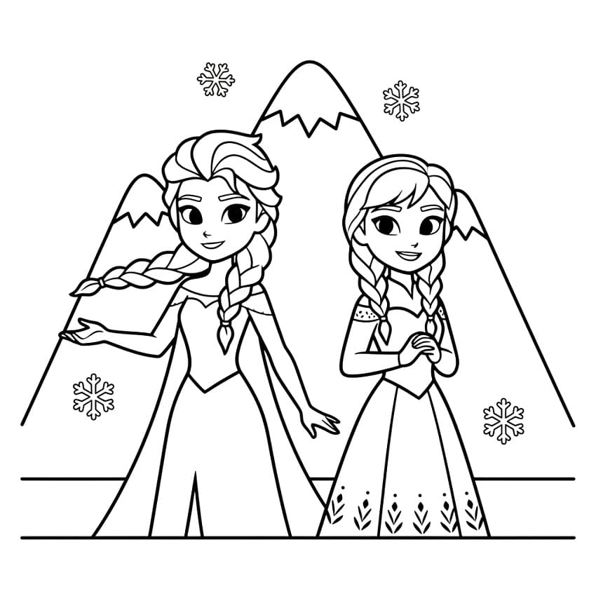 Coloriage Les Adorables Elsa et Anna