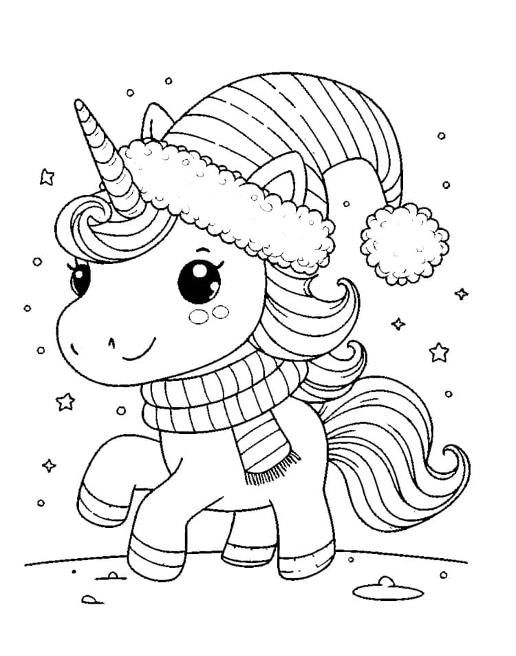 Coloriage Licorne de Noël 1