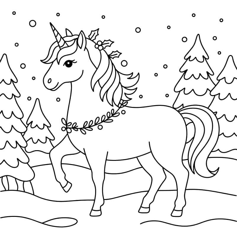 Coloriage Licorne de Noël Adorable