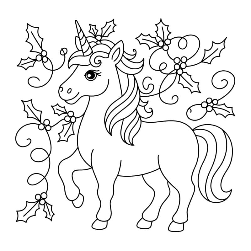 Coloriage Licorne de Noël Amicale