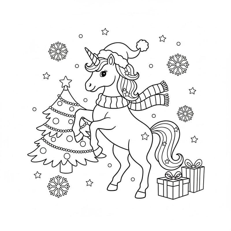 Coloriage Licorne de Noël Extraordinaire