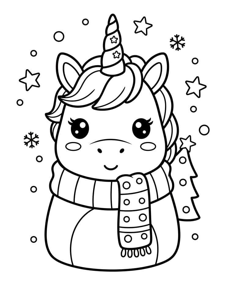 Coloriage Licorne de Noël Imprimable Pour les Enfants
