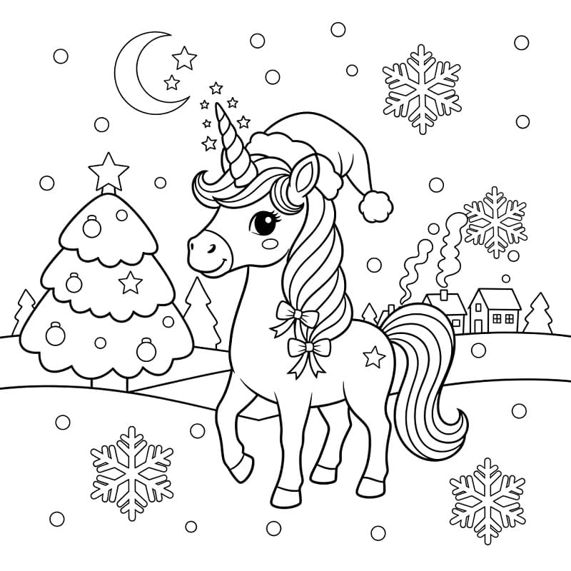 Coloriage Licorne de Noël