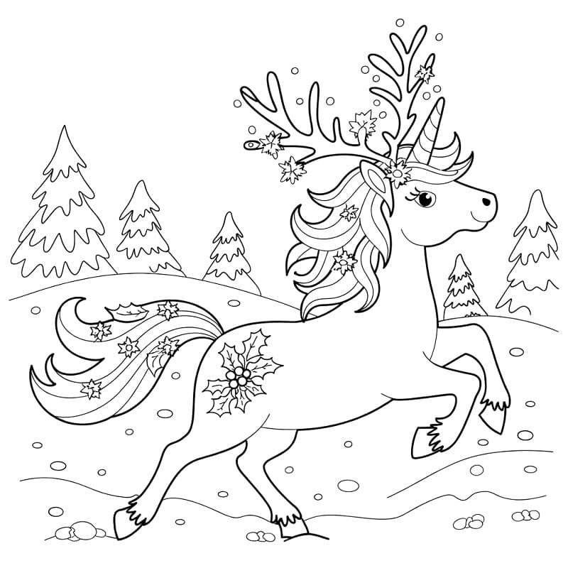 Coloriage Licorne de Noël Joyeuse