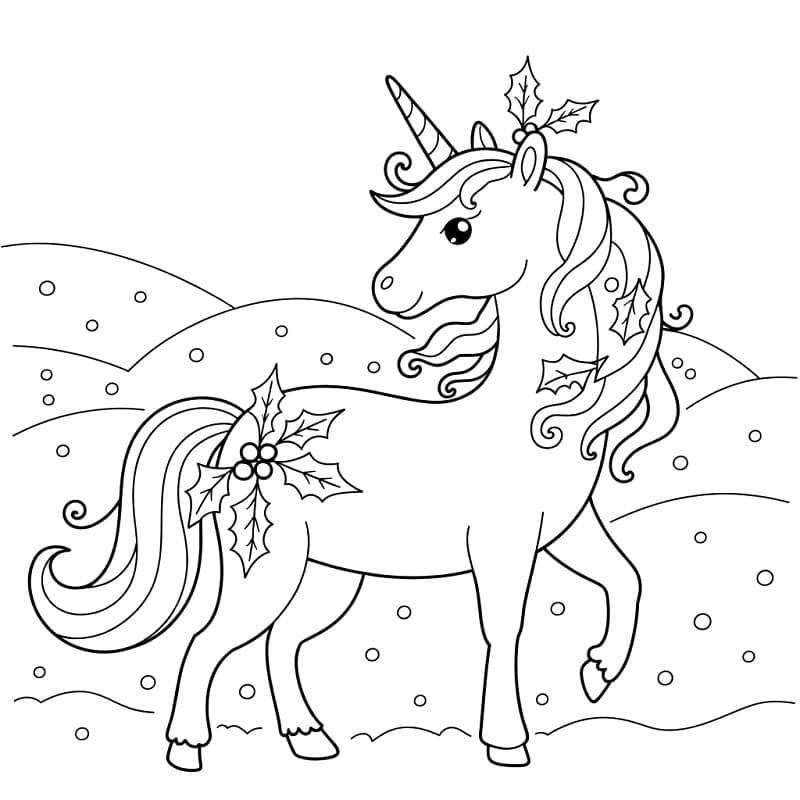 Coloriage Licorne de Noël Mignonne