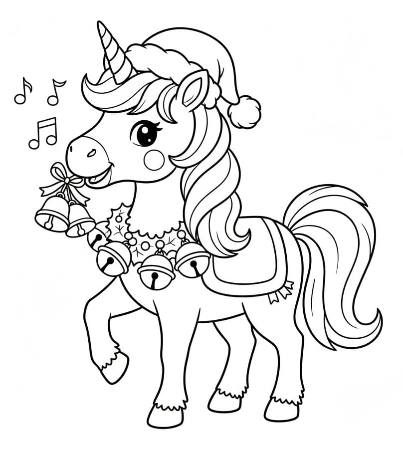 Coloriage Licorne de Noël Pour Enfants