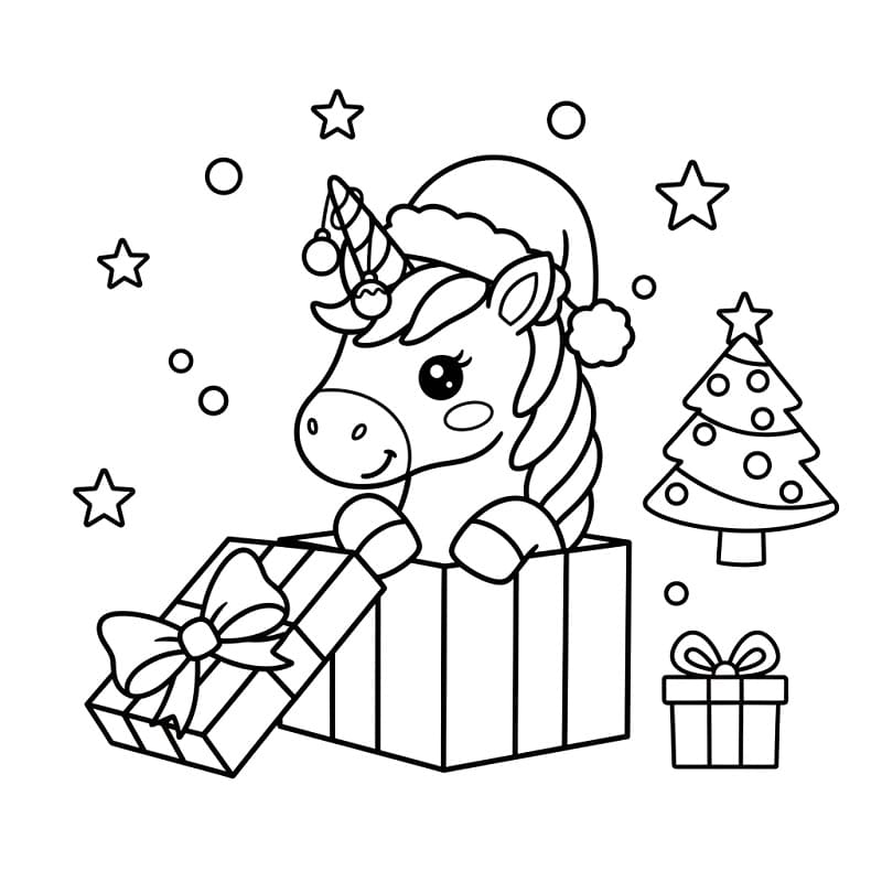 Coloriage Licorne de Noël Pour les Enfants