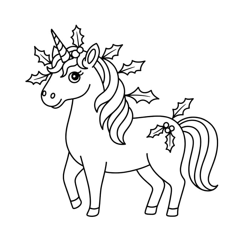 Coloriage Licorne de Noël Souriante