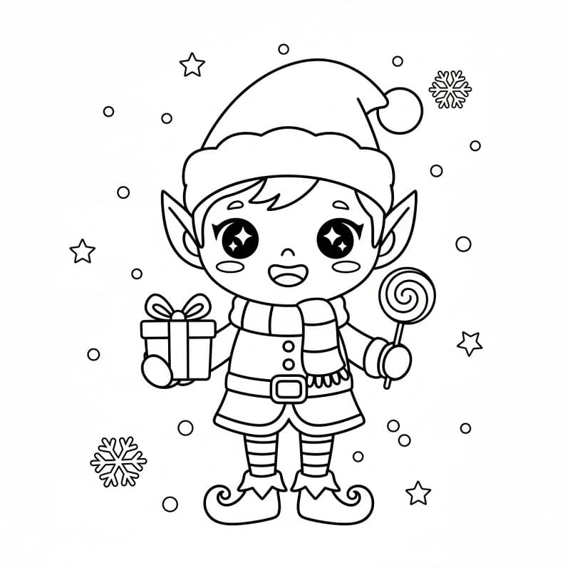 Coloriage Lutin de Noël kawaii