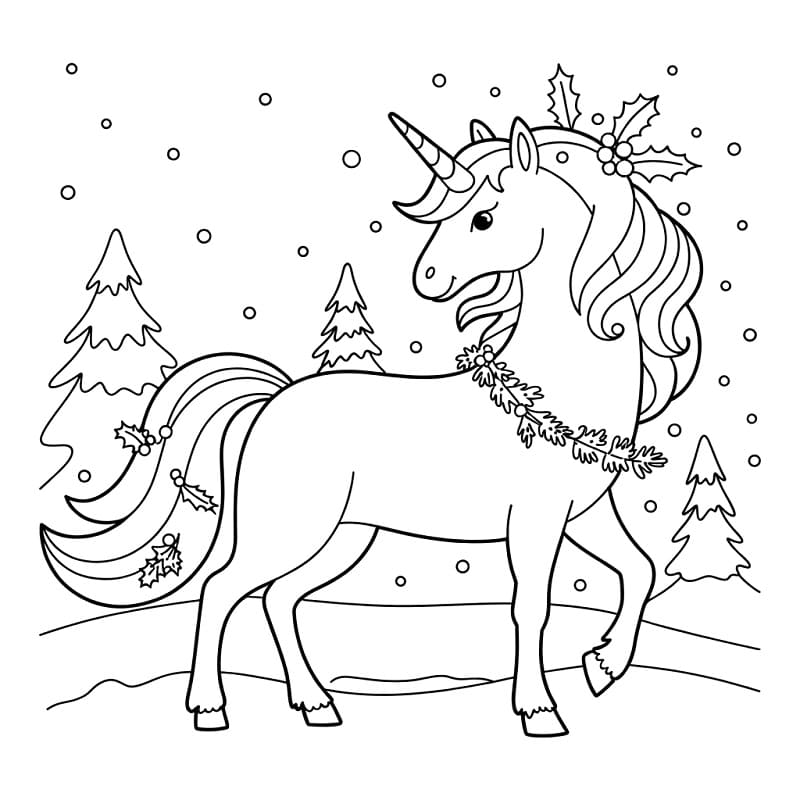 Coloriage Magnifique Licorne de Noël