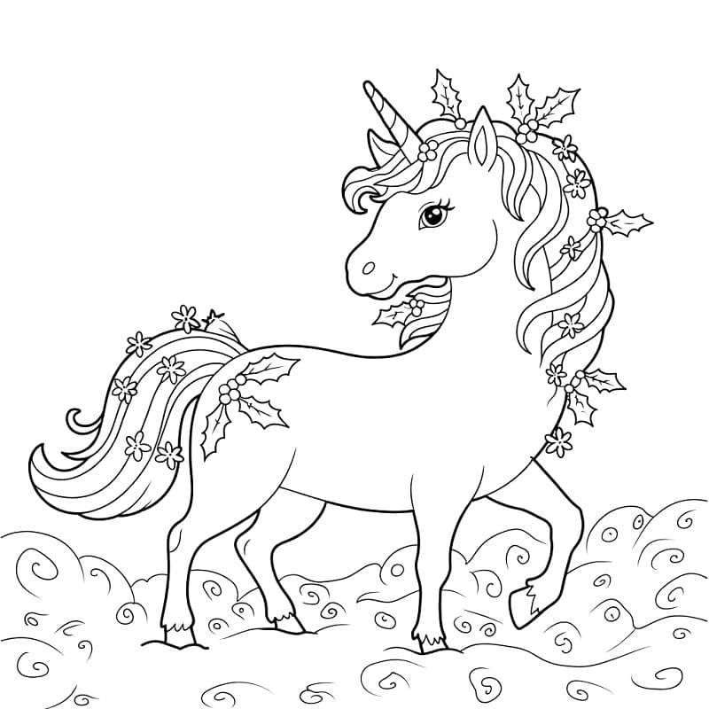 Coloriage Merveilleuse Licorne de Noël