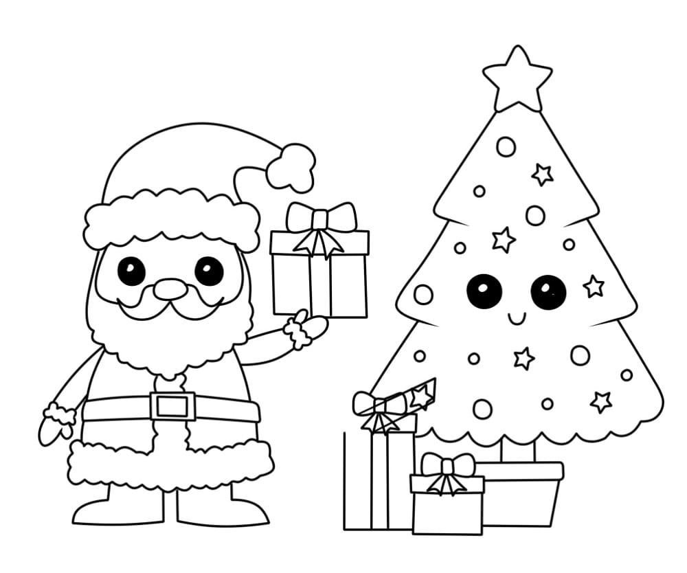 Coloriage Noël Kawaii Gratuit Pour les Enfants