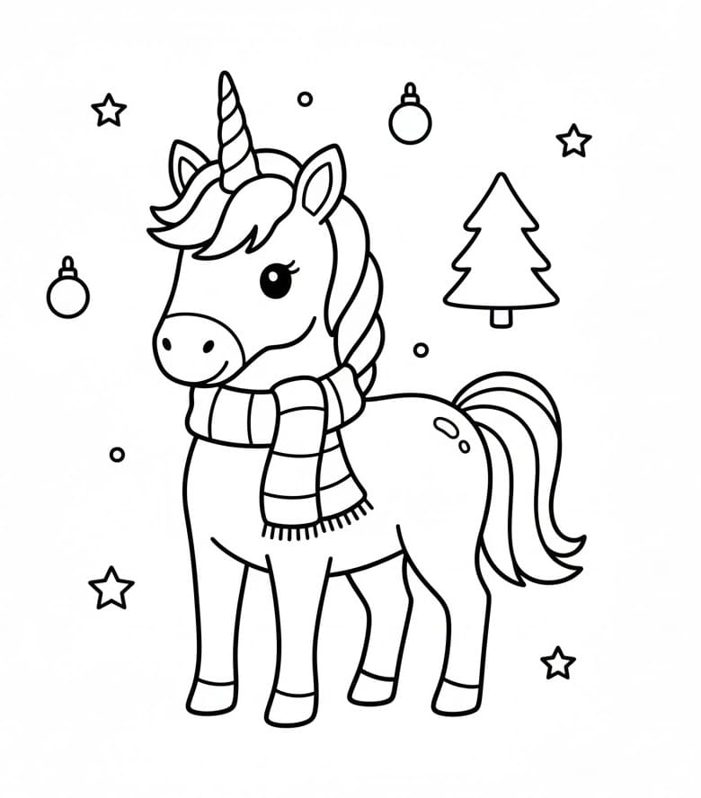 Coloriage Noël Licorne