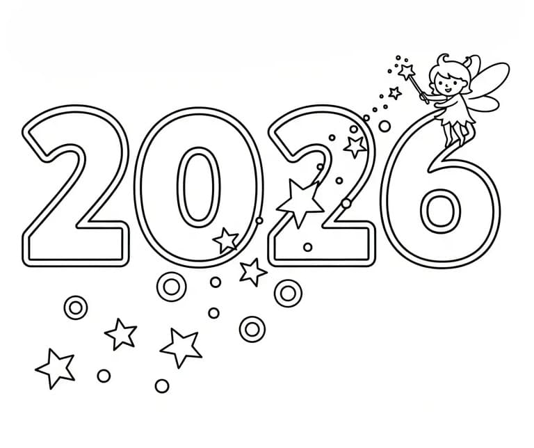 Coloriage Nouvel An 2026 avec fée