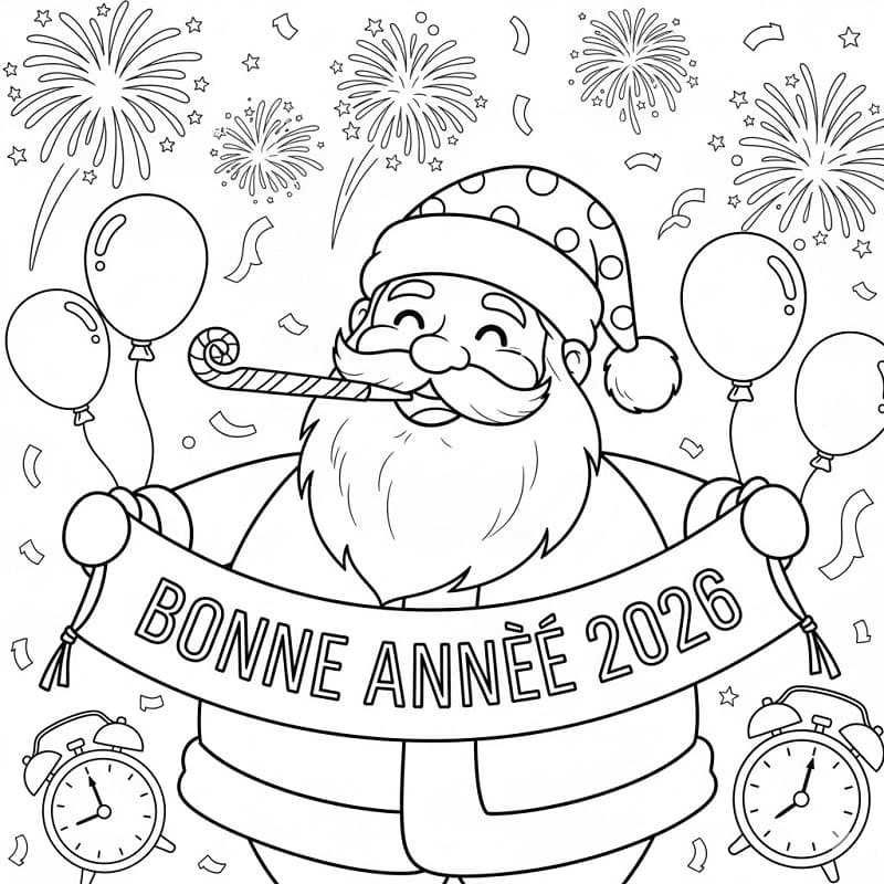 Coloriage Père Noël et bonne année 2026