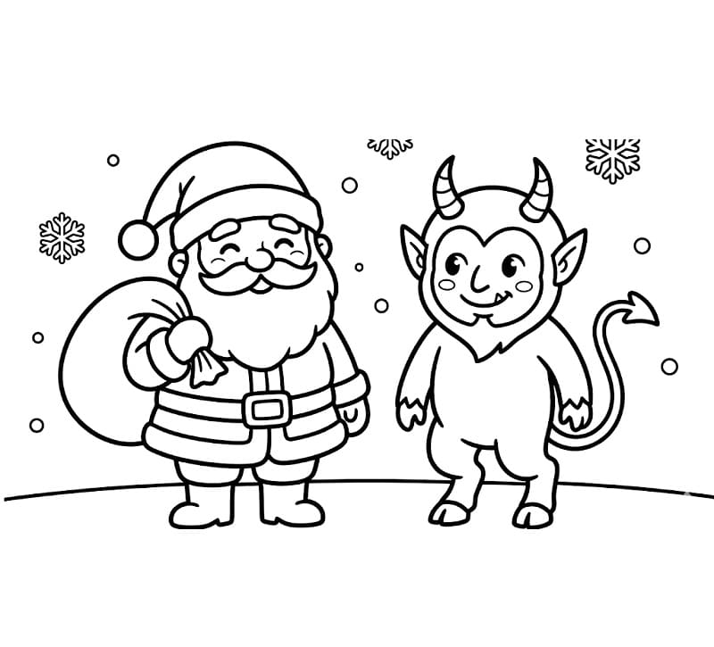 Coloriage Père Noël et Krampus