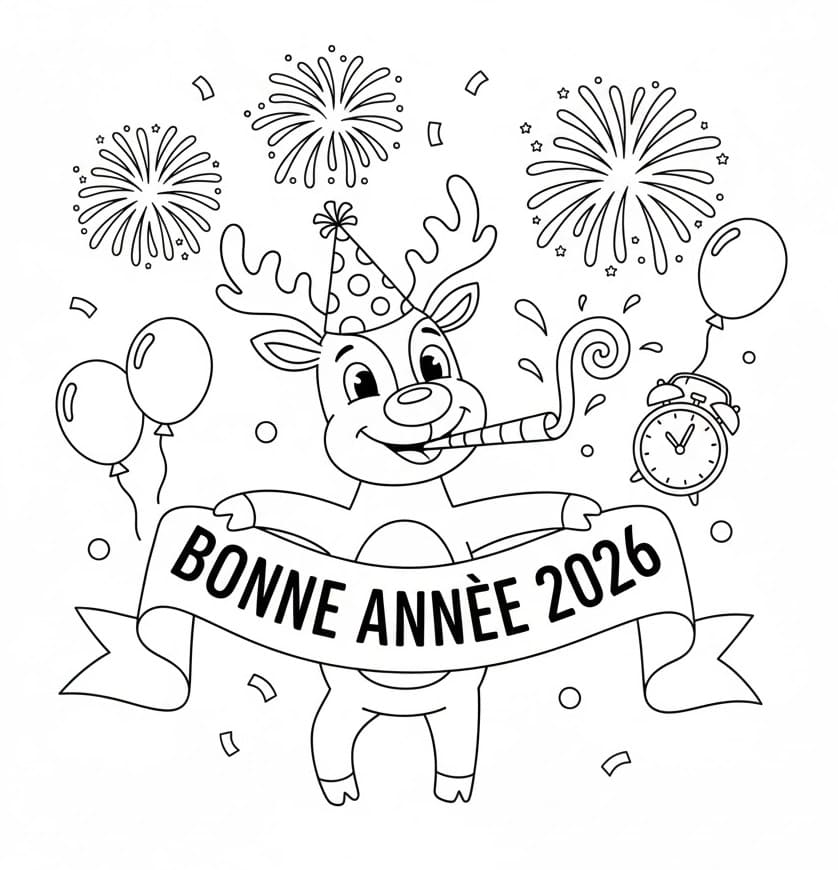Coloriage Renne et bonne année 2026