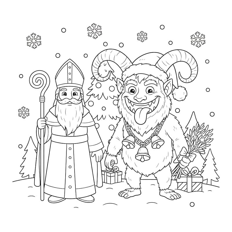 Coloriage Saint Nicolas avec Krampus
