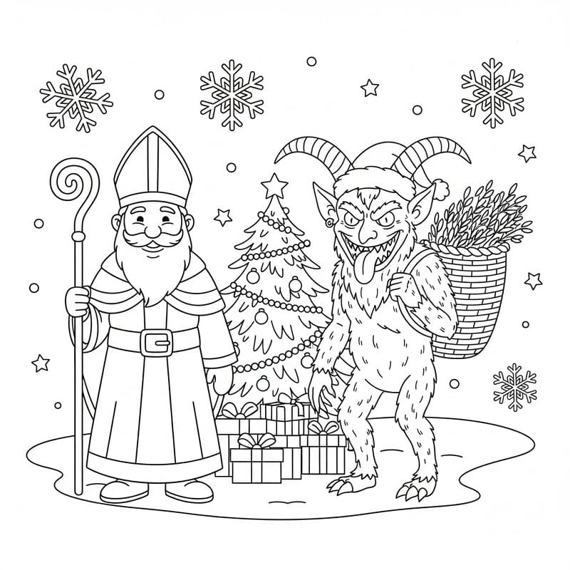 Coloriage Saint Nicolas et Krampus