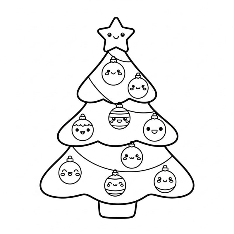Coloriage Sapin de Noël Kawaii