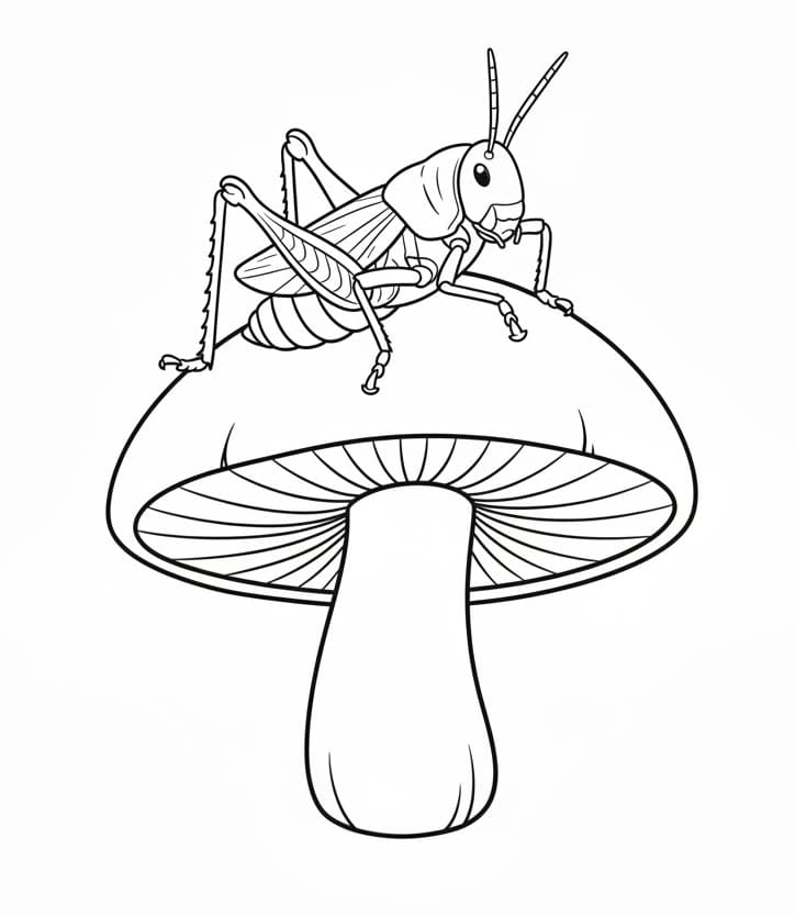 Coloriage Sauterelle sur champignon