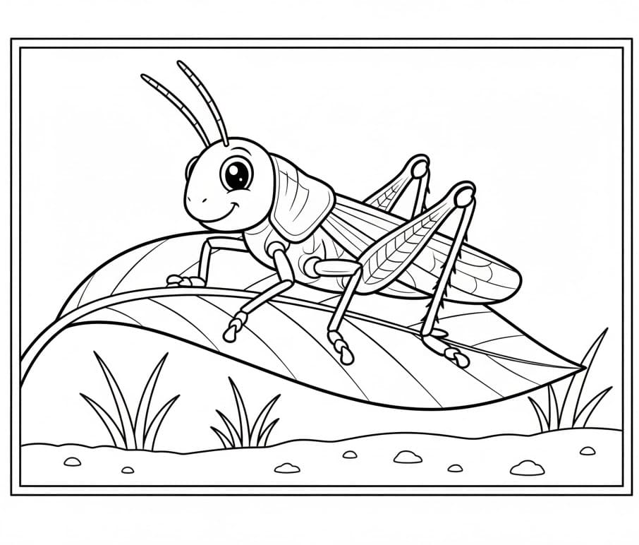 Coloriage Sauterelle sur feuille
