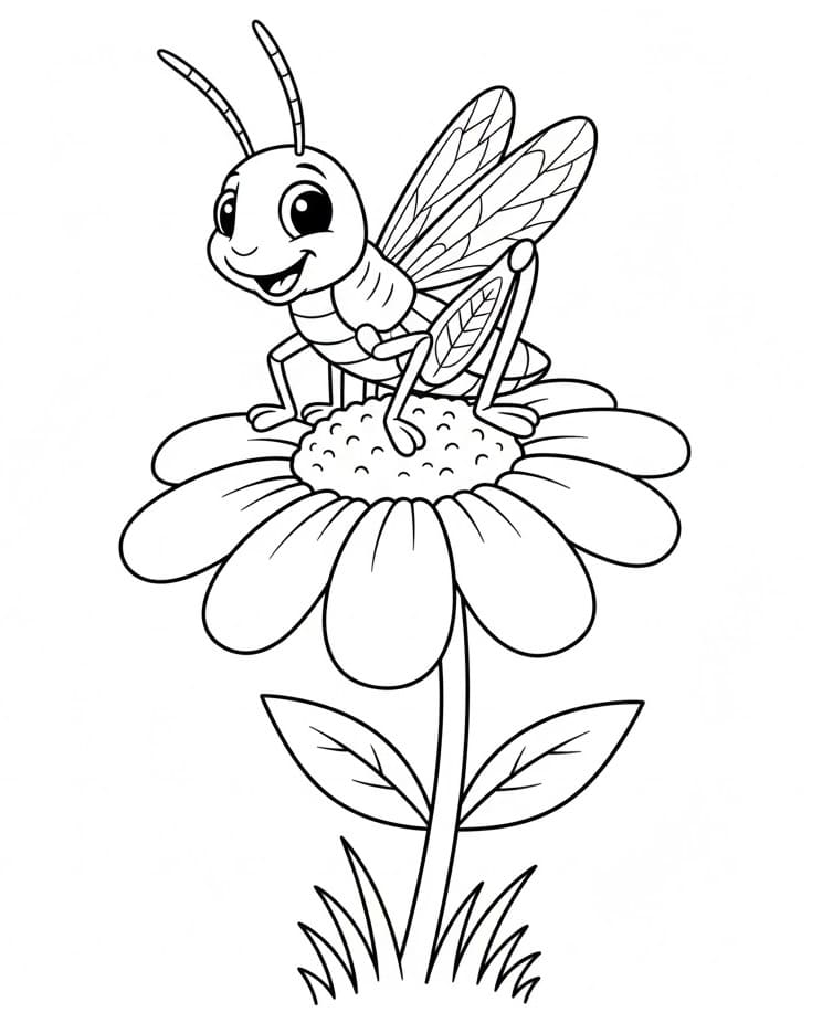 Coloriage Sauterelle sur une fleur