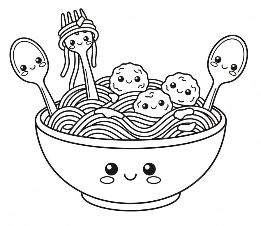 Coloriage Spaghetti Kawaii