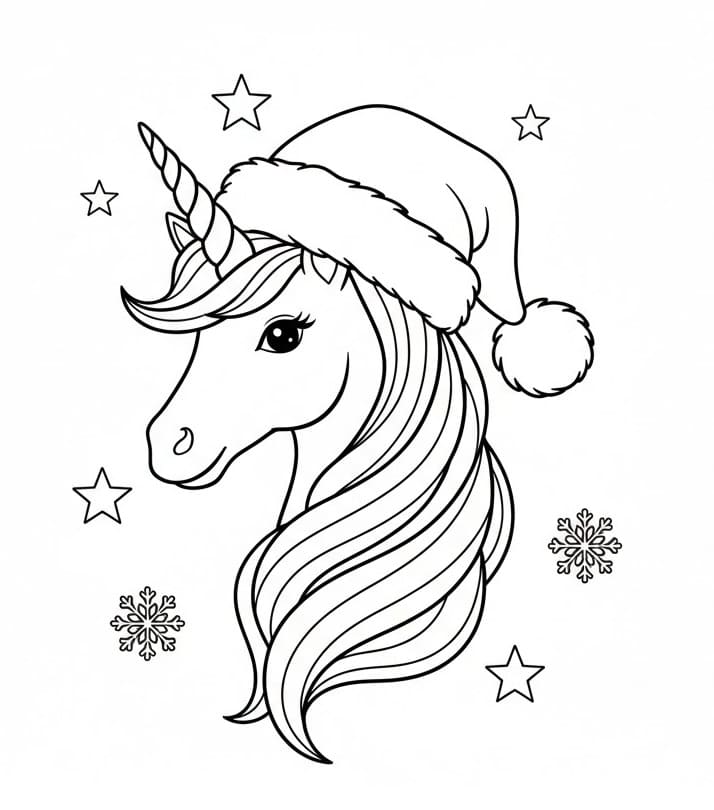 Coloriage Tête de licorne de Noël