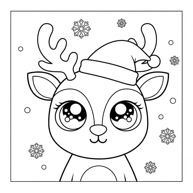 Coloriage Un renne de Noël kawaii