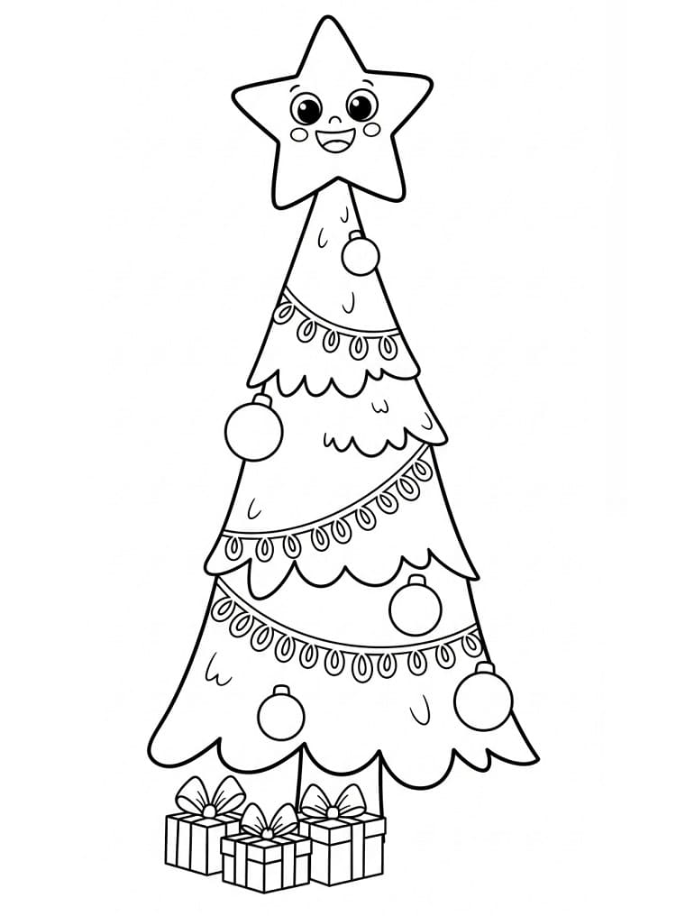 Coloriage Un Sapin de Noël kawaii