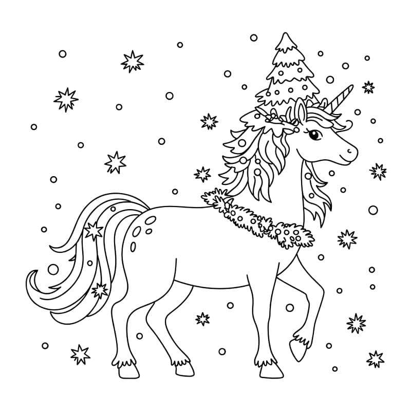 Coloriage Une Adorable Licorne de Noël