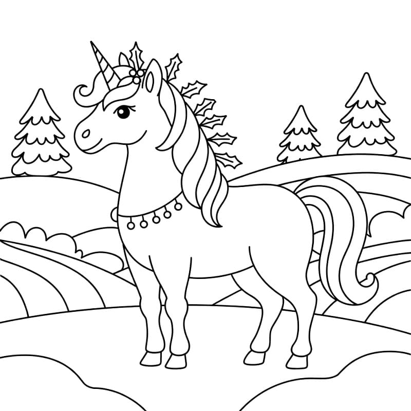Coloriage Une licorne de Noël
