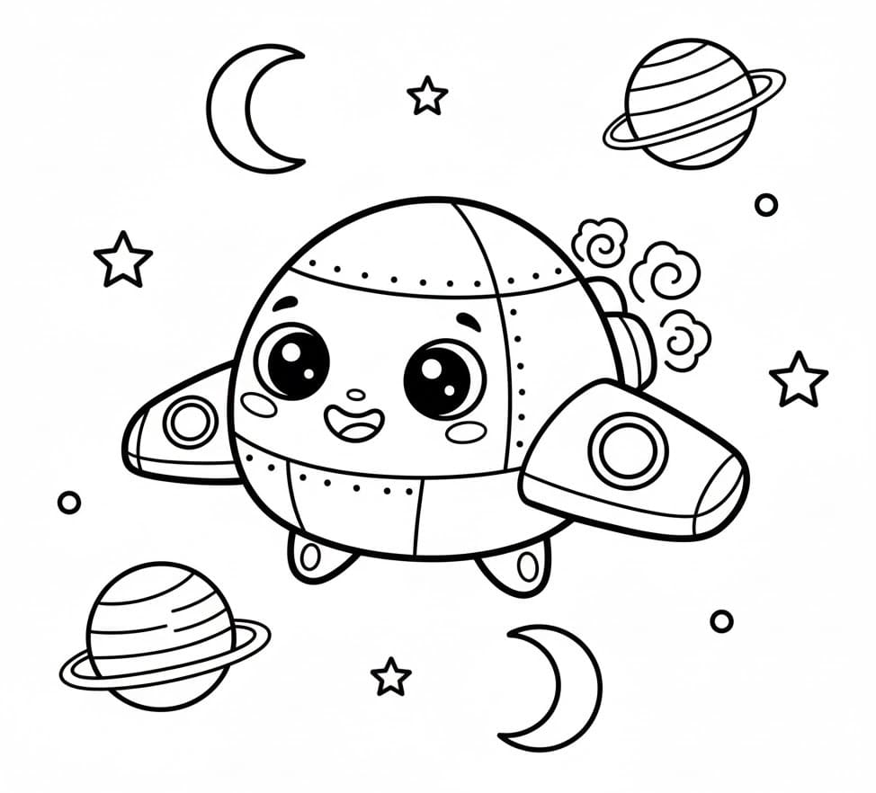 Coloriage Adorable vaisseau spatial