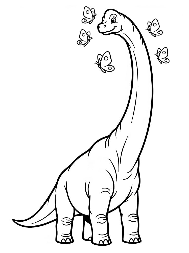 Coloriage Brachiosaure et papillons