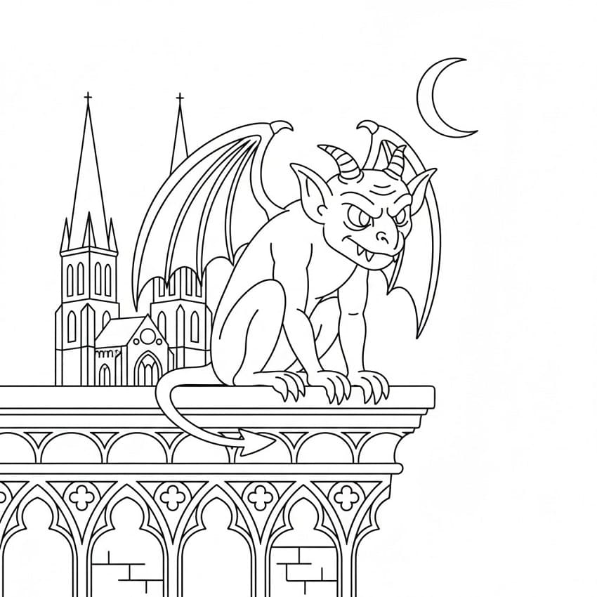 Coloriage Dessin de Gargouille Gratuit