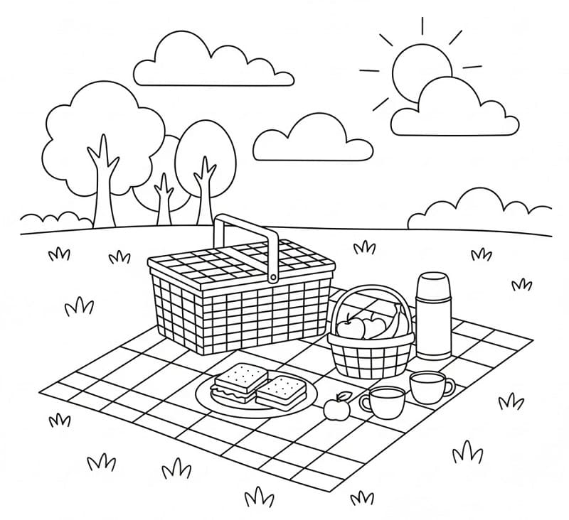 Coloriage Dessin de Pique-nique Gratuit