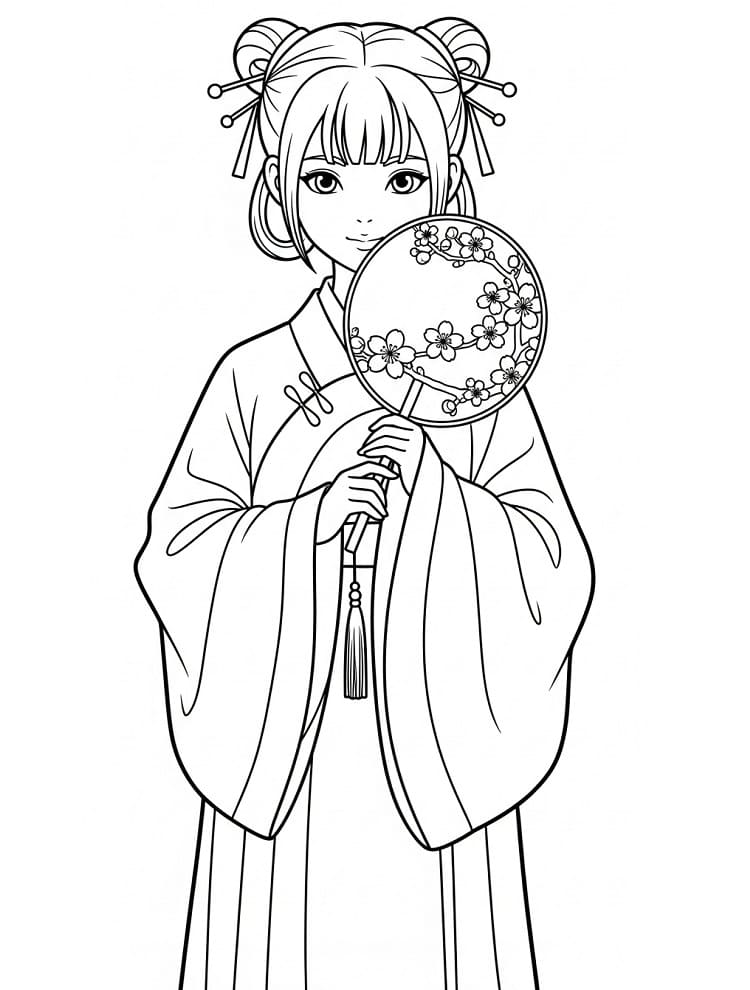 Coloriage Fille du Nouvel An chinois