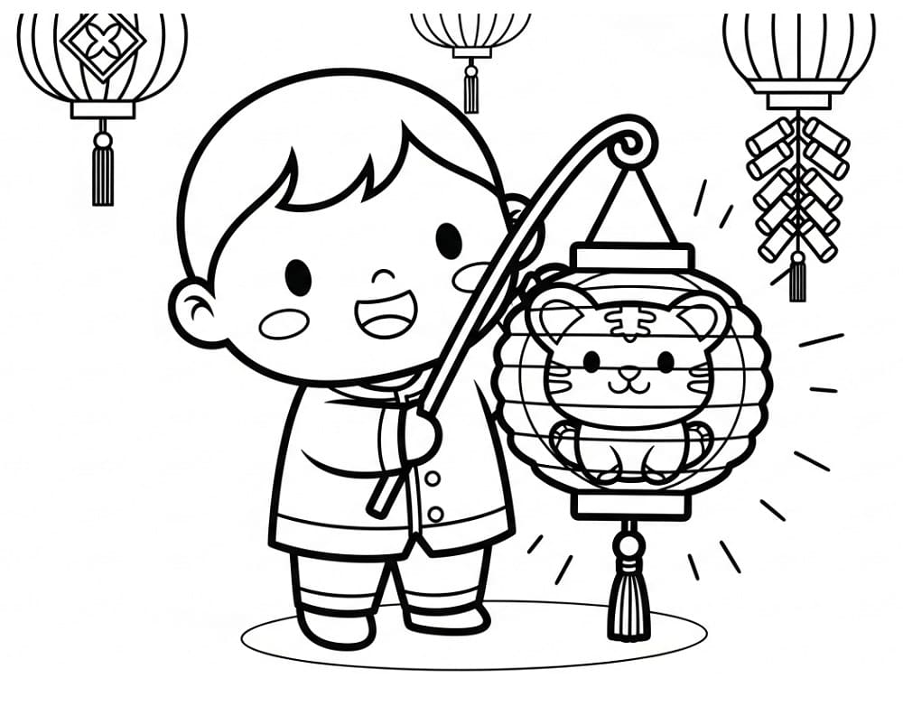 Coloriage Garçon le jour du Nouvel An chinois